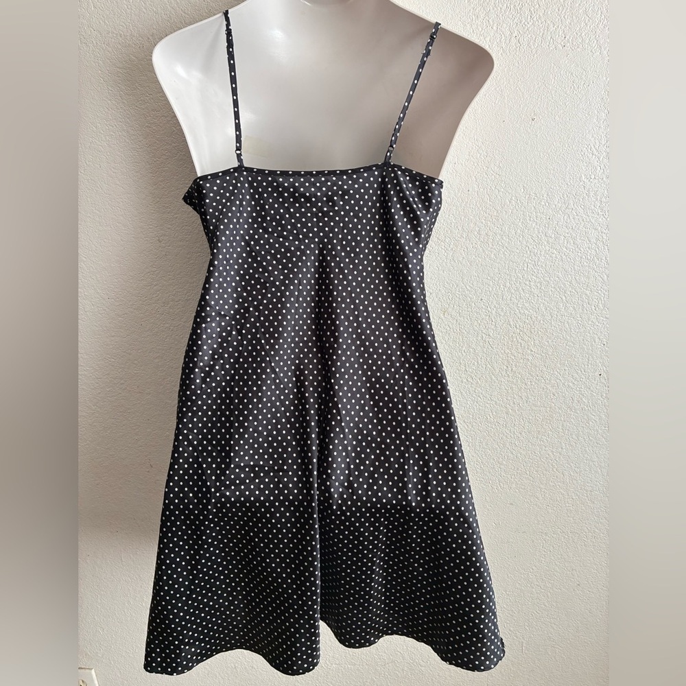 Vintage Y2K Sexy Satin Dotted  Black & White Gown Baby Doll Slit Dress L - Picture 4 of 13